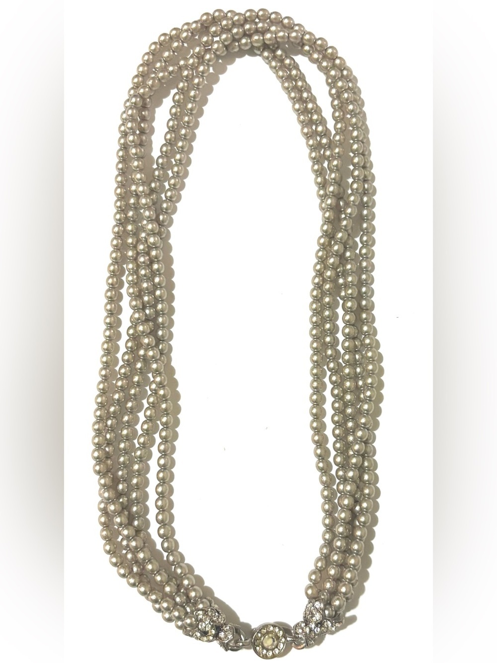 Multi-Strand Pearl Necklace in Silver-Tone & crystals